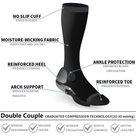 5 Pairs Compression Socks for Men Women 15-20 mmHg Medical Support for Running Nurses Flight Pregnancy Circulation Athletic Socks