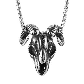 AsAlways Demon Satan Baphomet Goat Head Skull Gothic Pendant Stainless Steel Necklace Chain 22+2 inch