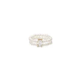Purelei® Shell Pearl & Square Cubic Zirconia Stone Elastic Ring - Stainless Steel in Gold, Silver or Rose Gold Sizes S/M & M/L Elegant Design, Stainless Steel, No Gemstone