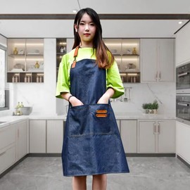 ALMLWIAJ Cooking Apron - Sturdy and durable barbecue apron - Can be worn by both men and women - Cotton - With ties for optimal fastening (Blue-A)