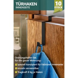 4smile Door Hooks for Hanging, Set of 10, Black, Stainless Steel Clothes Hooks, Door Inside, Door Coat Rack Inside, Towel Holder Door, Folding Doors, Door Hooks Back