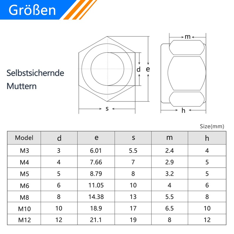 Hexagonal Nuts Set, Stainless Steel Nuts, Self-Locking Nuts, Locking Nuts,