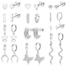 Kakonia 12 Pairs Dangle Hoop Earrings for Women Earrings Small Stainless Steel Stud Hoop Earring Huggie Earrings Gold Silver Tiny Helix Cartilage Piercing Ear Set Women, Stainless Steel