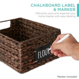 Best Choice Products Set of 4 12in Woven Water Hyacinth Pantry Baskets w/ Chalkboard Label, Chalk Marker - Color: Brown