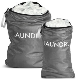 AOOTE Laundry Bag Travel, 2 Pack Waterproof Travel Laundry Bags with Zip, Laundry Bag, Dirty Laundry Bag Travel, 2 Sizes, Foldable Dirty Laundry Bag for Camping and Travel