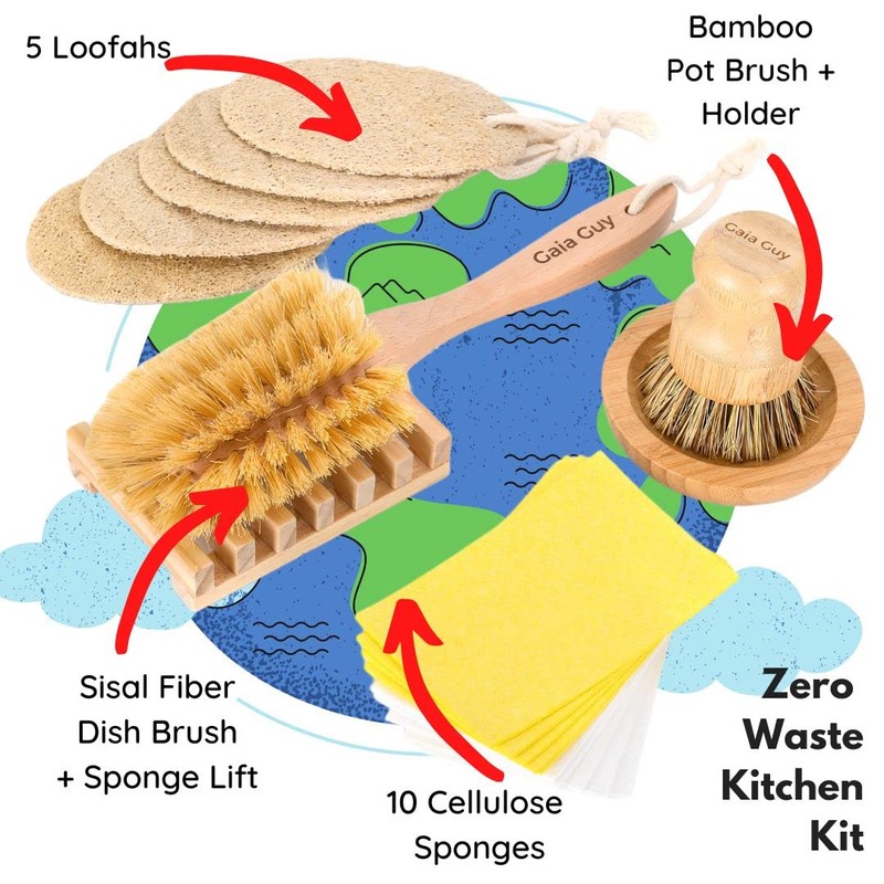 Juego de cepillos de madera y esponjas naturales de gran