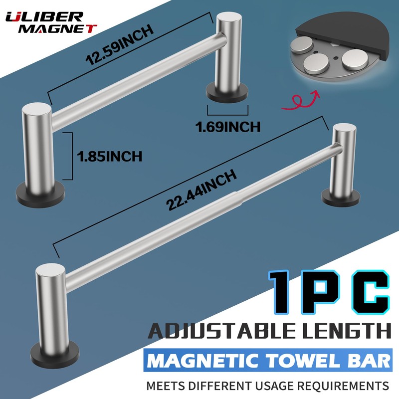 ULIBERMAGNET Magnetic Towel Holder,1 Set Magnetic Towel Rail Silver with