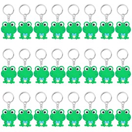 KeeStar 24 Pack Frog Keyring Party Favor Packs for Green Frog Girls Baby Shower, First Birthday, Reptile Camping Kids Party Giveaway Gift