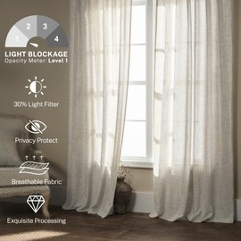 MEETBILY Linen Textured Semi Sheer Kitchen Tiers Curtains 36 Inches Long Small Kitchen Window Curtains Rod Pocket Cafe Curtains Drapes for Bathroom Laundry Room RV(2 Panels, Natural,30" W x 36" L)