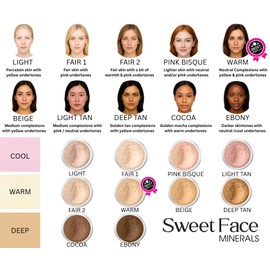 Sweet Face Minerals 4 Pc Size Kit with Kabuki Mineral Makeup Set Bare Skin Sheer Powder Foundation Cover Warm (most popular) 4 piece Size Kabuki Kit