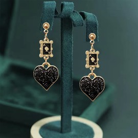 JIUIQL Unique Funny 18K Gold Plated Hypoallergenic Long Poker hearts and spades A Ace Playing Cards Dangle Drop Stud Earrings For Women Gambling Casino Jewelry Gift (Black 5)
