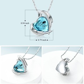 Heart Urn Necklace for Ashes for Women Girl Cremation Jewelry with Crystals Memorial Lockets Urn Pendant for Human Ashes Forever in My Heart (Silver Light Blue)