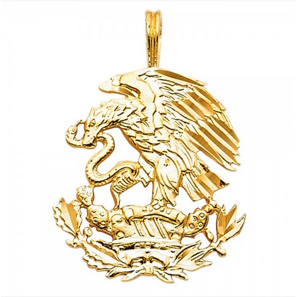 14k Gold Mexican Eagle Charm Symbol Flag Pendant Medalla Oro Real Aguila Mexico