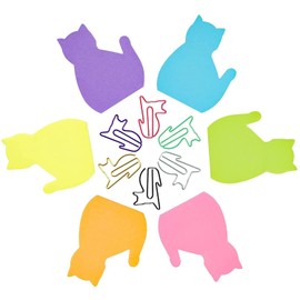 240 Sheets（8 Pads） Cat Sticky Notes, Creative Cat Shaped Stationery Set Sticky Notes with 12 Pcs Random Color Cute Cat Paper Clips for Cat Lovers Home Office School Women Kids Gifts
