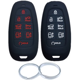 RUNZUIE 2Pcs 8 Buttons Silicone Smart Remote Keyless Entry Key Fob Cover Shell Compatible with 2022 2021 Hyundai IONIQ 5 Electric Vehicle Black/Black with Red