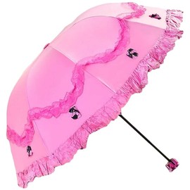 Honeystore Princess Lace Ultraviolet-Proof Folding Umbrella Anti-uv Dome Parasol Fuchsia