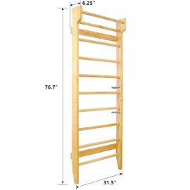 HZX Swedish Ladder Wall Mounted Solid Wood Pull Up Bar Indoor Home Gym Stall Bar