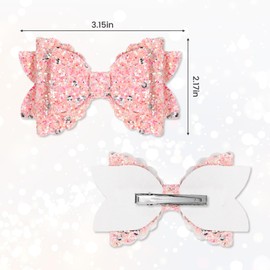 2 Pcs 3.15in Glitter Birthday Hair Bow for Girls, Sparkling Sequins Hair Clips, Pink Hair Bows, Alligator Clips Hairbows, Bow Barrettes Hairpins for Party Dress Decor Valentines Birthday Gifts
