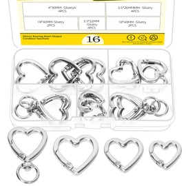 Mardatt 16 pieces 0.47/0.78/0.98 inch trigger spring O rings, heart carabiner clip binder, key rings, metal key ring, snap hook, buckle, circle, purse, shoulder bag, chain ring