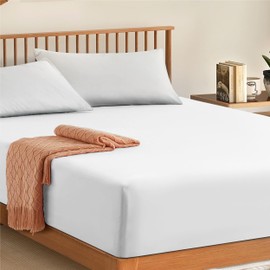 My Home Store Fitted Sheet 100% Egyptian Cotton 300TC Hotel Quality 30 cm Fitted Bedsheets (White, Super King)