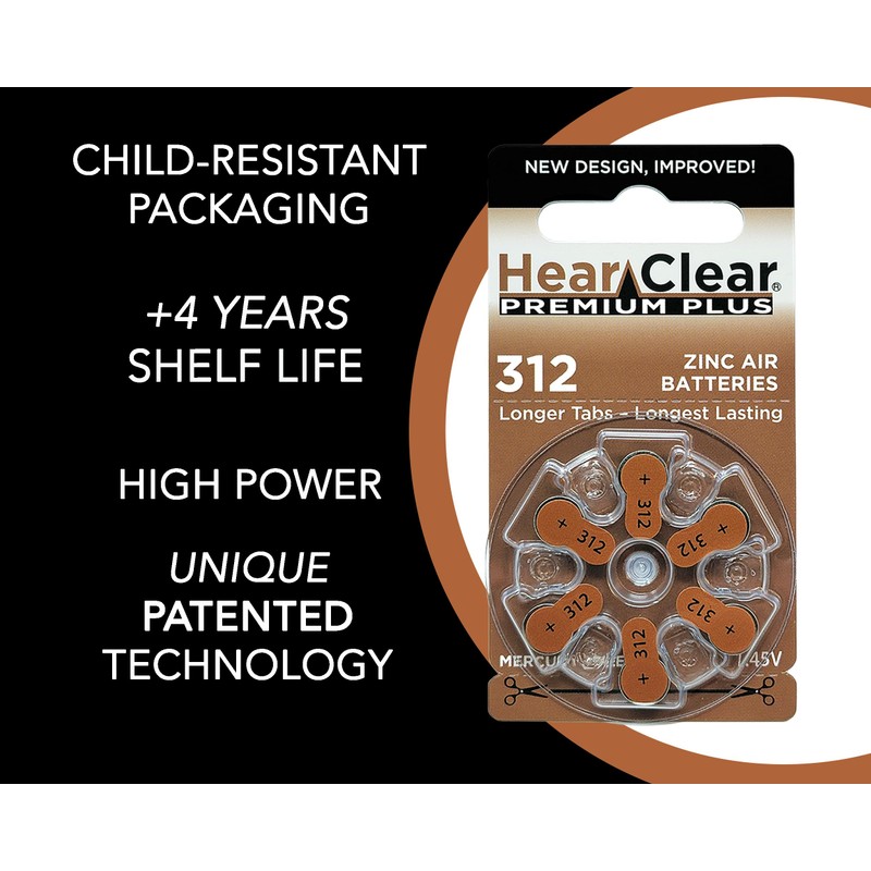 HearClear Size 312 PR41 Hearing Aid Batteries Brown Tab (30