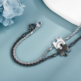 ONEFINITY Matching Bracelets 925 Sterling Silver Puzzle Couple Bracelets Long Distance Relationship Bracelets Couple Jewellery Valentine's Day Gift for Boyfriend Girlfriend Men Women Him and Her