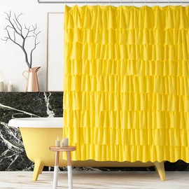 WestWeir Ruffle Shower Curtain, 72-inches Extra Long, Yellow Ruffled Bath Curtains for Bathroom, Fabric Farmhouse Decor, Soft Touch Decorative Cloth Textured, (72 inch Wide,1 Panel)