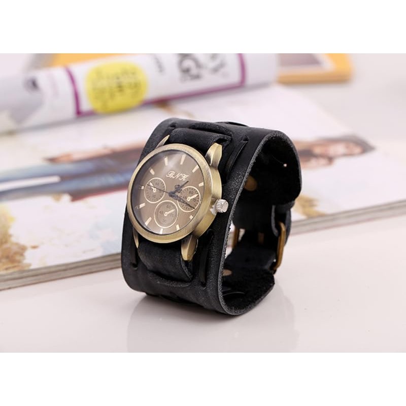 Punk Men's Watch Retro Do Old Style Braided Leather Bracelet