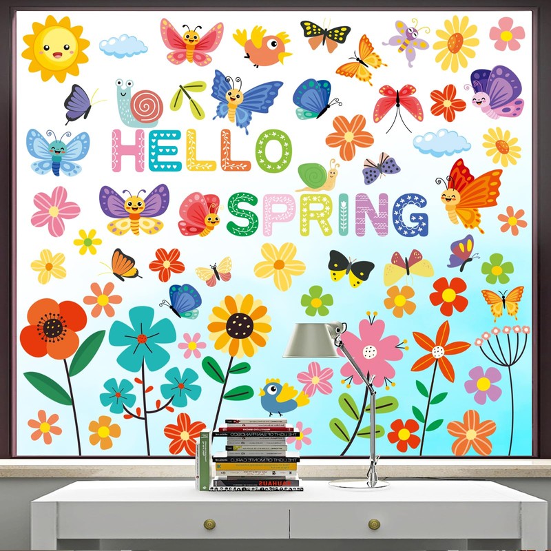 Spring Window Clings for Glass Windows, 86 Pcs Flowers Butterfly