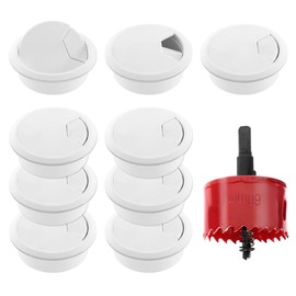 GOIYZTTR 9 Pcs Desk Grommet with Hole Saw White Desk Cable Wire Grommet 60mm Round Plastic Desk Cord Wire Hole Ideal for Desktop Cable Management