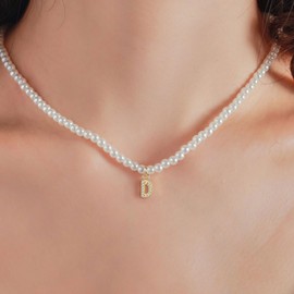 Gold Initial Necklaces for Women Pearl Choker Necklaces for Women Rhinestone Gold Letter Charm Necklace Alphabet Pendant Necklace Dainty Pearl Necklace Jewelry Gifts
