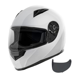 VCAN VX Lightweight Full Face Motorcycle Street Bike Helmet with Extra Tinted Visor DOT & ECE 22.05 Approved (White, Small)