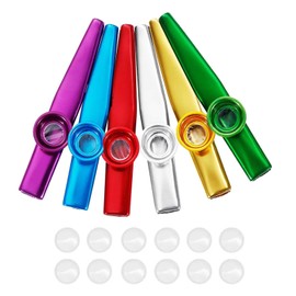 6 Piece Kazoo Instrument, Kazoo Set Made of Metal, Metal Kazoo Musical Instruments Made of Aluminium Alloy with 12 Pieces Kazoo Flute Membranes for Children and Music Lovers