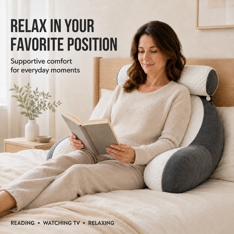 Ergonomic Reading Pillow for Bed, Sofa & Chair, Supportive Backrest