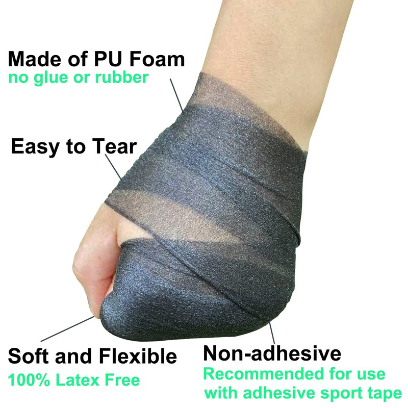 ADMITRY Pre Wrap Tape Athletic,3 Rolls Black Prewrap Headbands for