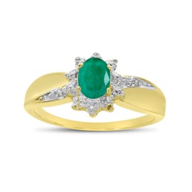 10k Yellow Gold Oval Emerald And Diamond Ring (Size 10)