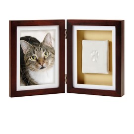 Pearhead Dog or Cat Pawprint Pet Keepsake Photo Frame With Clay Imprint Kit, Perfect for Pet Lovers, Espresso