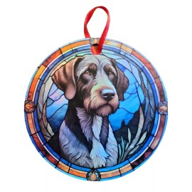 Gulf Coast Laser Graphics German Wirehaired Pointer Stained Glass Design Holographic Ornament
