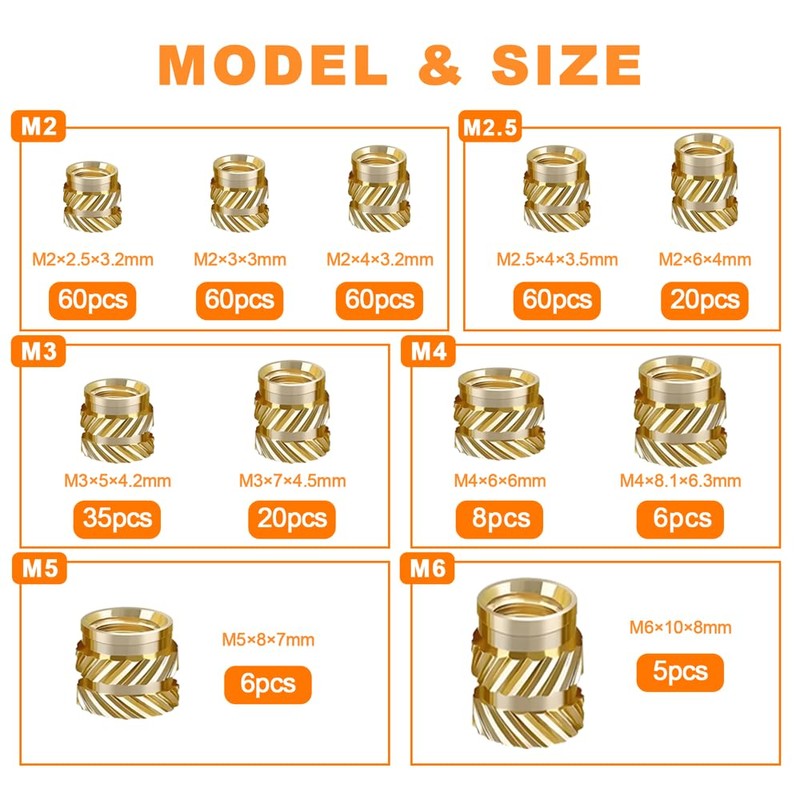 340 Pcs Threaded Inserts for Plastic, M2 M2.5 M3 M4