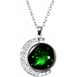 DEQIYIJI Zodiac Necklace Jewelry Birthday Gifts Astrology 12 Constellation Horoscope Sign Galaxy Crescent Half Moon Pendant Necklace Aries