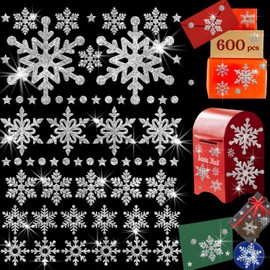 Snowflake Stickers Large Real Glitter Silver Christmas Stickers for Envelopes Snowflake Stickers for Crafts Christmas Card Stickers for Envelopes Silver Snowflakes Stickers Happy Holiday Stickers