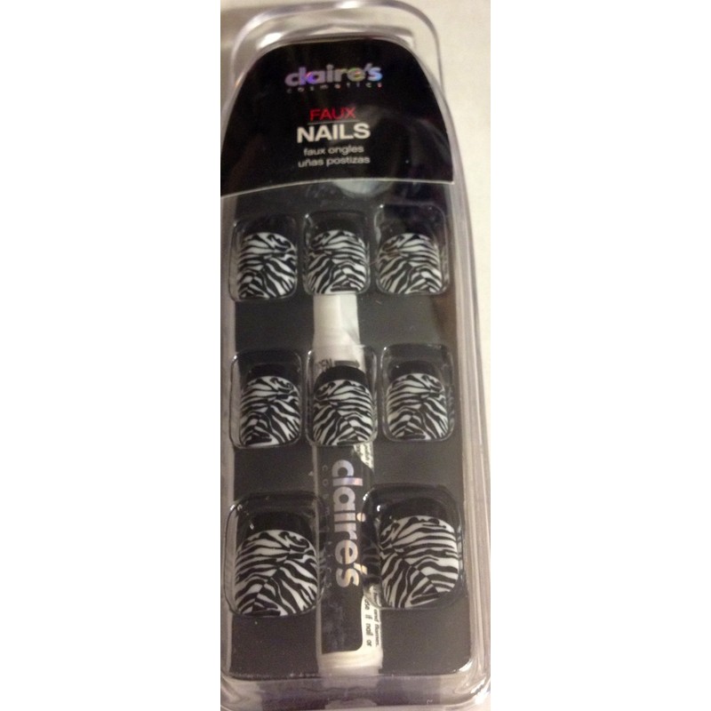 Zebra French Manicure Faux Nails