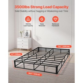 VEVOR Box Spring, Queen Size Bed Frame with Washable Fabric Cloth, Heavy Duty Metal Frame for Queen Bed, 9 in Mattress Foundation, 3500 lbs Max Weight Capacity, Easy Assembly, 79.1L x 59.6W x 9.1H in