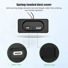 12 Volt USB Socket with Cap, Dual Port Quick USB Charge Adapters (PD&Type-C), for Cars Bus RV Boat ATV Truck (Panel Mount)
