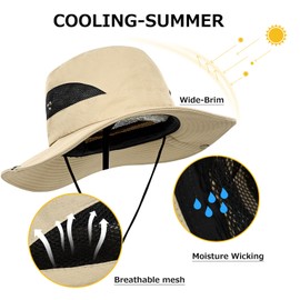 Surblue Boonie Hat Outdoor Sun Hat Breathable Wide Brim UV Protection Fishing Hat Foldable Safari Hat for Hunting Hiking Camping Gardening,Khaki
