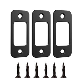 Deadbolt Strike Plate Door Backplate 1" x 2-1/4" Round Corner (Matte Black) with Screws 1-3/8" - 3 Pack