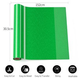 Asoway Flex Film Plotter Textile Glitter Green Plotter Film Textile Heat Transfer Vinyl 30.5 x 152 cm, Heat Transfer Vinyl Film Plotter for DIY T-Shirts and Fabrics, Easy to Cut and Weed