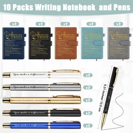 Kosiz 20 Pcs/10 Sets Christmas Employee Appreciation Gifts Bulk A5 Leather Notebook and Pen Inspirational Journal Pens Xmas Holiday Gifts for Corporate Coworker Staff(Multicolor,Difference Maker)