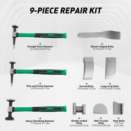 CUBELLIN 9pcs Auto Body Repair Tools 45# Steel Auto Body Hammer and Dolly Set Dent Repair Tools Panel Fender Dent Repair Tools and Equipment Kit with Toolbox