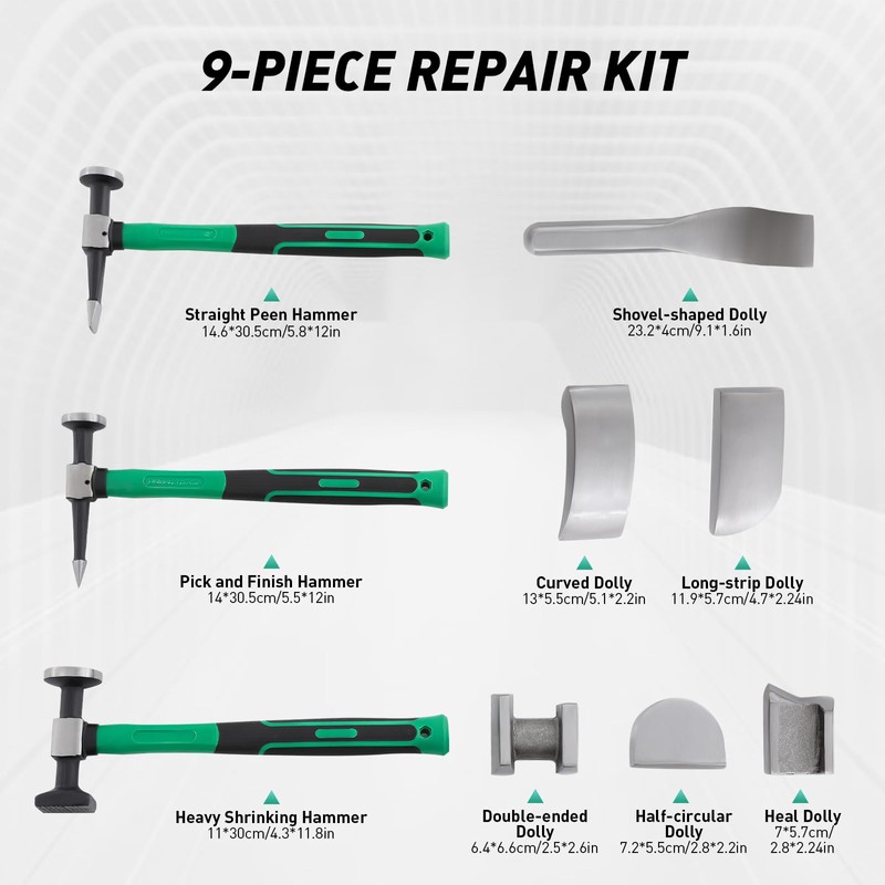 CUBELLIN 9pcs Auto Body Repair Tools 45# Steel Auto Body